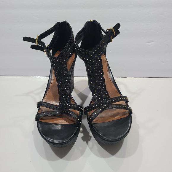 Lauren Ralph Lauren Quanita Elegant Black Wedge Sandals Sz.8 B 4 In.heel - Picture 2 of 6